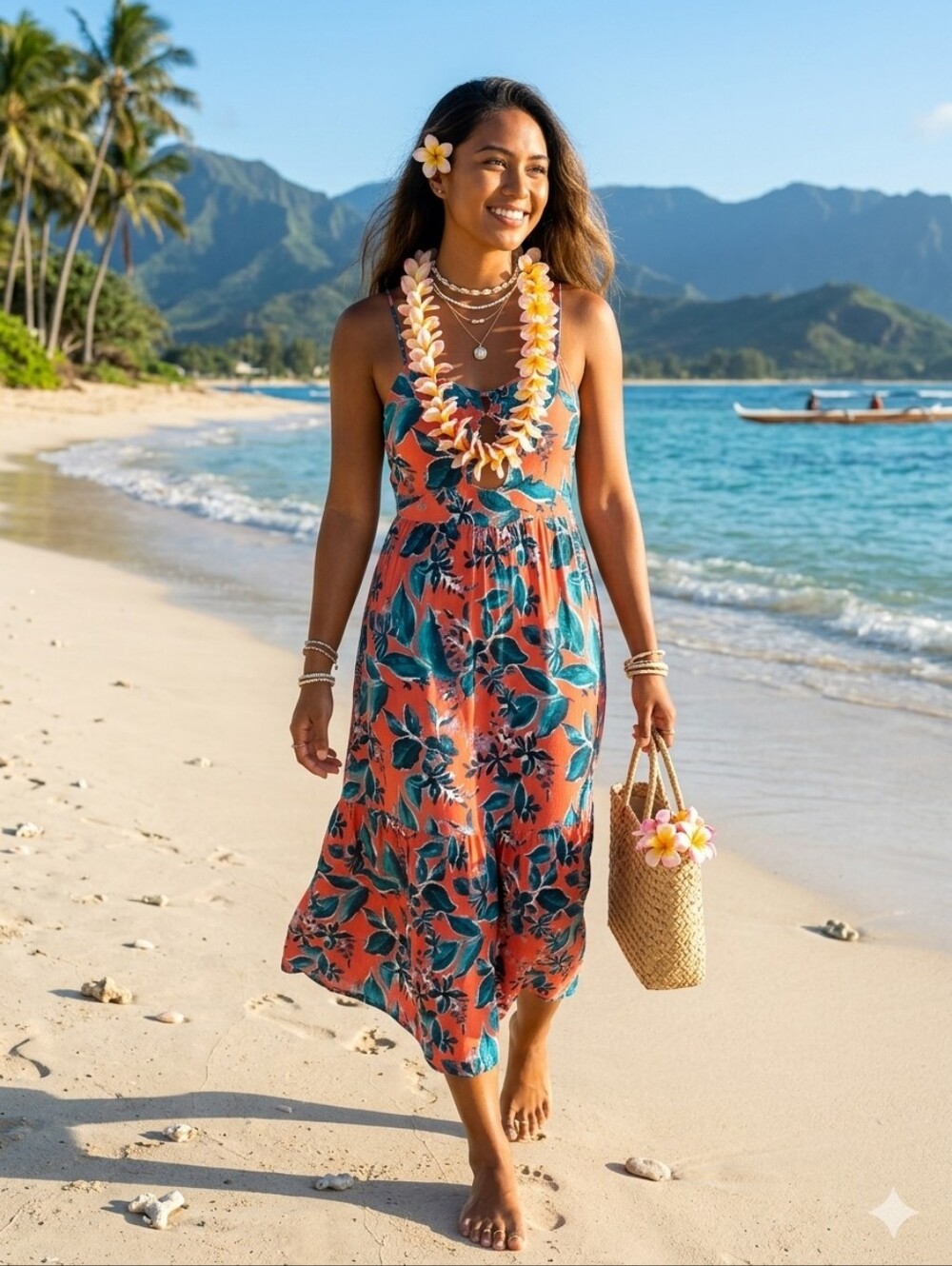 Jason Wu Women's L Terracotta and Teal Floral Linen Blend Midi Dress